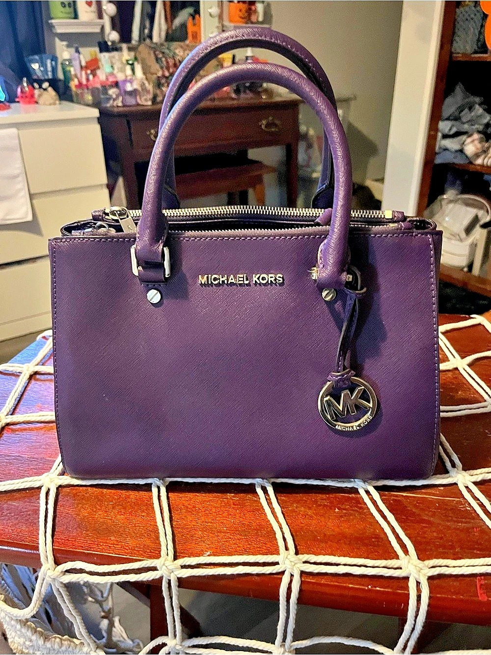 Michael Kors Cynthia Medium Saffiano Leather Satchel Purple